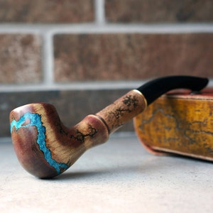 Tobacco pipe, Long tobacco pipe Lightning with gemstone Turquoise, Handmade wood pipes 9 mm filter, Christmas gift, gift for smoker