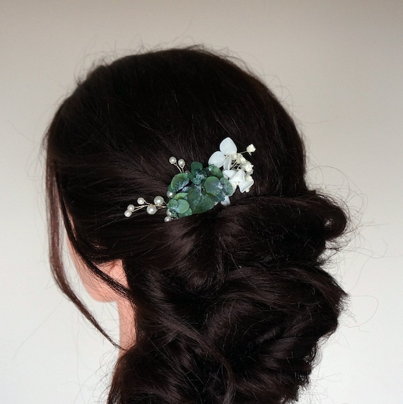 Eucalyptus Bridal Hairpiece Bridal Eucalyptus Hair Piece Blush Pink Flower Hair Comb  main image 4