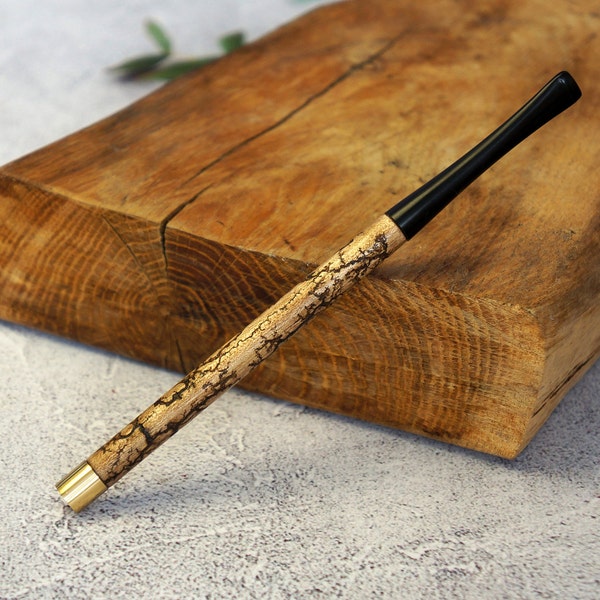 Drewniana lufka do papierosów "Lightning", długa. Ręcznie wykonana, 170 mm/6,7 cala, pasuje do zwykłych papierosów. Ręcznie rzeźbiona lufka do papierosów.