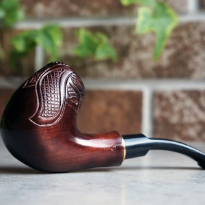 Pipa de tabaco de madera de peral hecha a mano: tubo largo, filtro de 9 mm