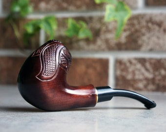 Pipa de tabaco de madera de peral hecha a mano: tubo largo, filtro de 9 mm