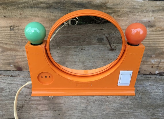 NOS Vanity Miror // Table Miror // Double Sided Miror // Make up Desk Miror // Retro Vintage Miror // 70s // Atomic // Space Age // Orange
