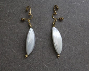 Clip On Earrings, Gold with White Shell