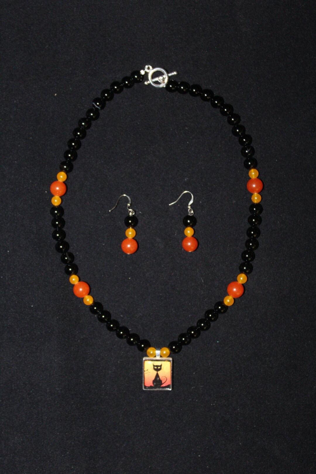Halloween Necklace With Black Cat With Matching Earrings - Etsy