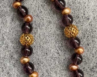 Purple and Gold Bead Necklace