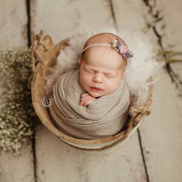 Accesorio de fotografía para recién nacidos con forma de cubo de madera de inspiración vintage
