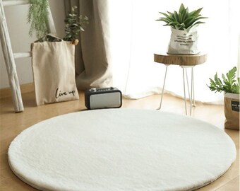 100cm Round Ivory Faux Rabbit Fur Rugs