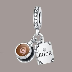 Coffee Book Lover Charm, Coffee Cup Book Lover Charm for Bracelet, 925 Sterling Silver Charm Fits Original Bracelets, Gift for Her