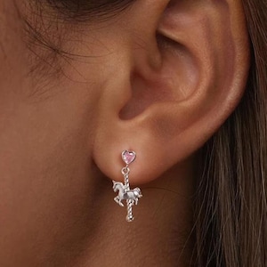 Horse Carousel Earrings, Sterling Silver Earrings, Horse Carousel Earrings, Birthday Gifts For Her, Fun Horse Lover Earrings