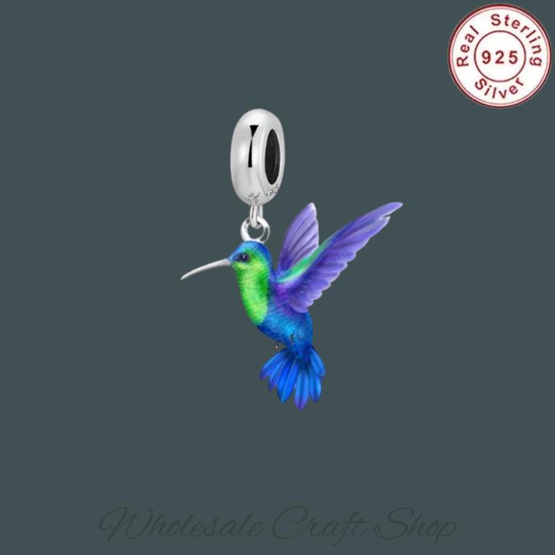 Hummingbird Dangle Charm, Bird Sterling Silver Charm, Genuine 925 ...