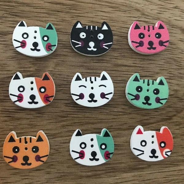 Wooden Cat Buttons