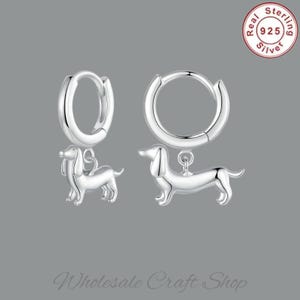 Dachshund Wiener Dog Hoop Earrings, Sterling Silver Earrings, Silver Wiener Dog Earrings, Birthday Gifts For Her, Dachshund Lover Earrings