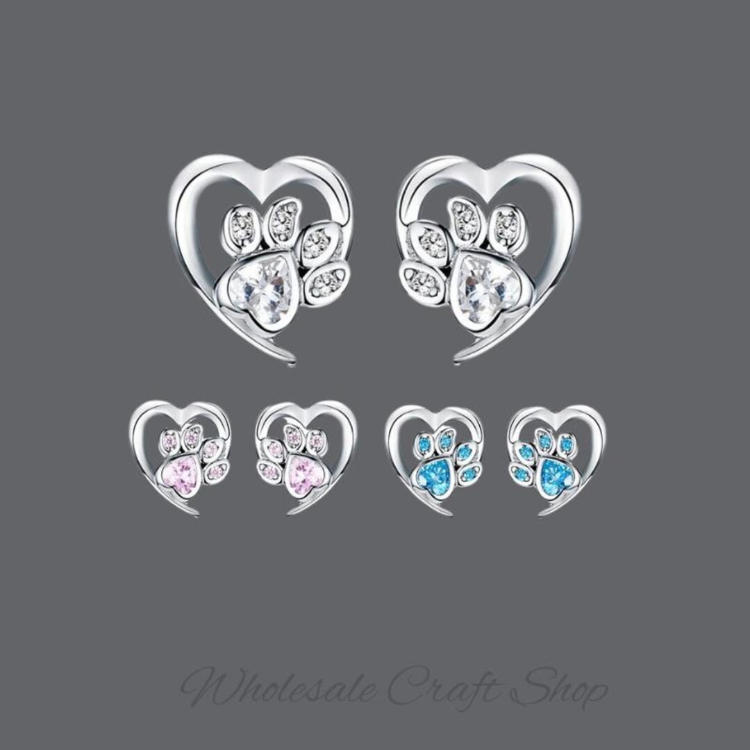 Ag Sterling Heart Paw Print Drop Earrings in Holiday Box main image 1