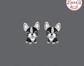 French Bulldog Earrings, Sterling Silver Frenchie Earrings, Dog Earrings, French Bulldog Dog Mom Earrings, Frenchie Dog Lover Gift for Her