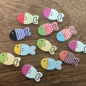 Colourful Fish Wooden Craft Buttons