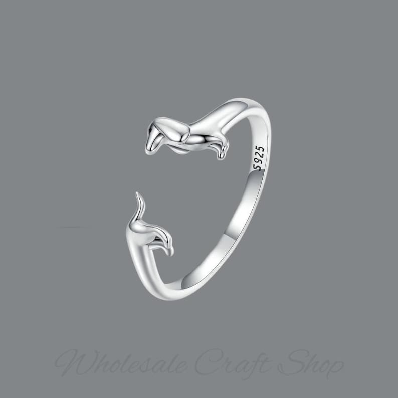 925 sterling silver adjustable dachshund ring