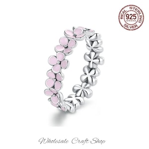Anillo de flor de cerezo, anillo de plata de ley 925, anillo de flor rosa, anillo de plata con flor rosa, joyería artesanal, regalo para ella