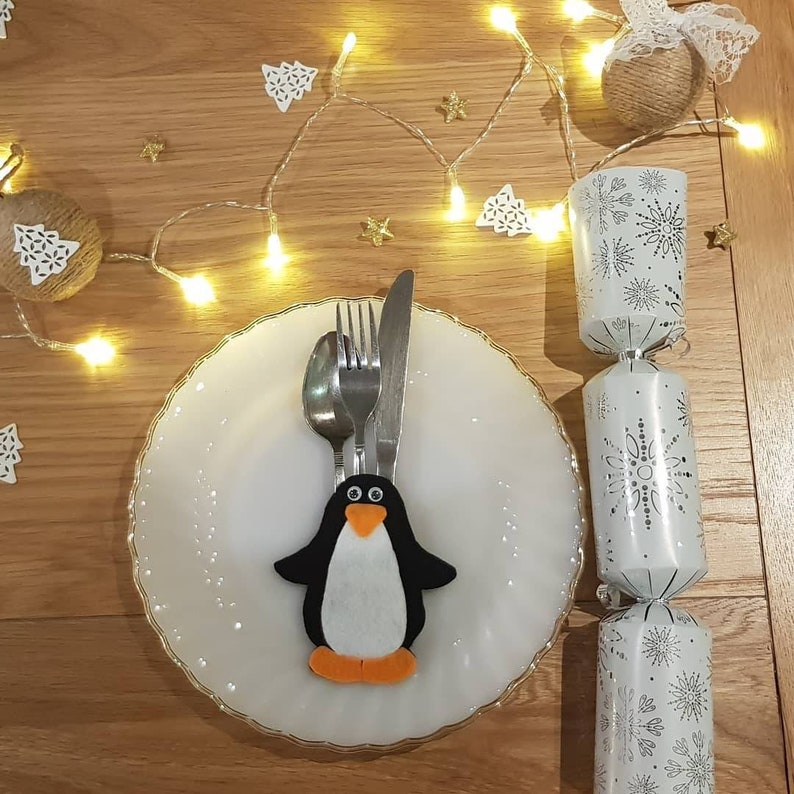 Christmas penguin cutlery holder Christmas table ...