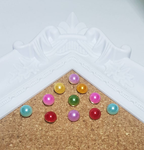 Set Of 11 Colourful Pearl Gem Topped Push Pins Decorative Memo Etsy