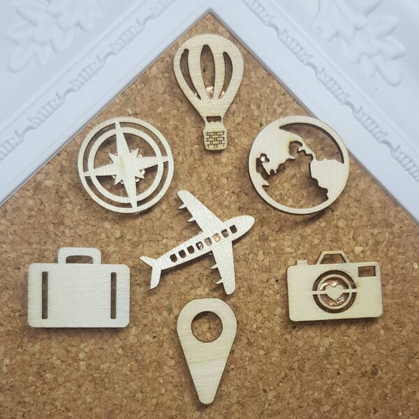 Travel Wooden Push Pins, World Adventure Memo Board Pins, Set of 7
