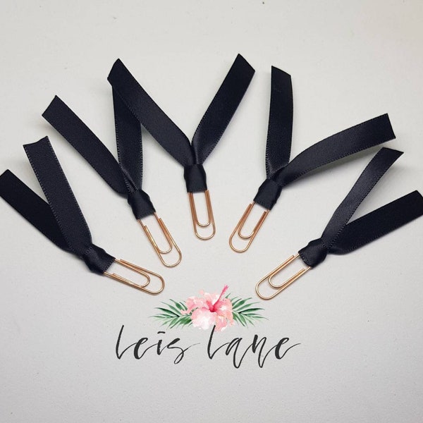 Marcador de página de cinta negra, marcador de libros, diario, papelería, planificador, clips, accesorios, papelería, juego de 5