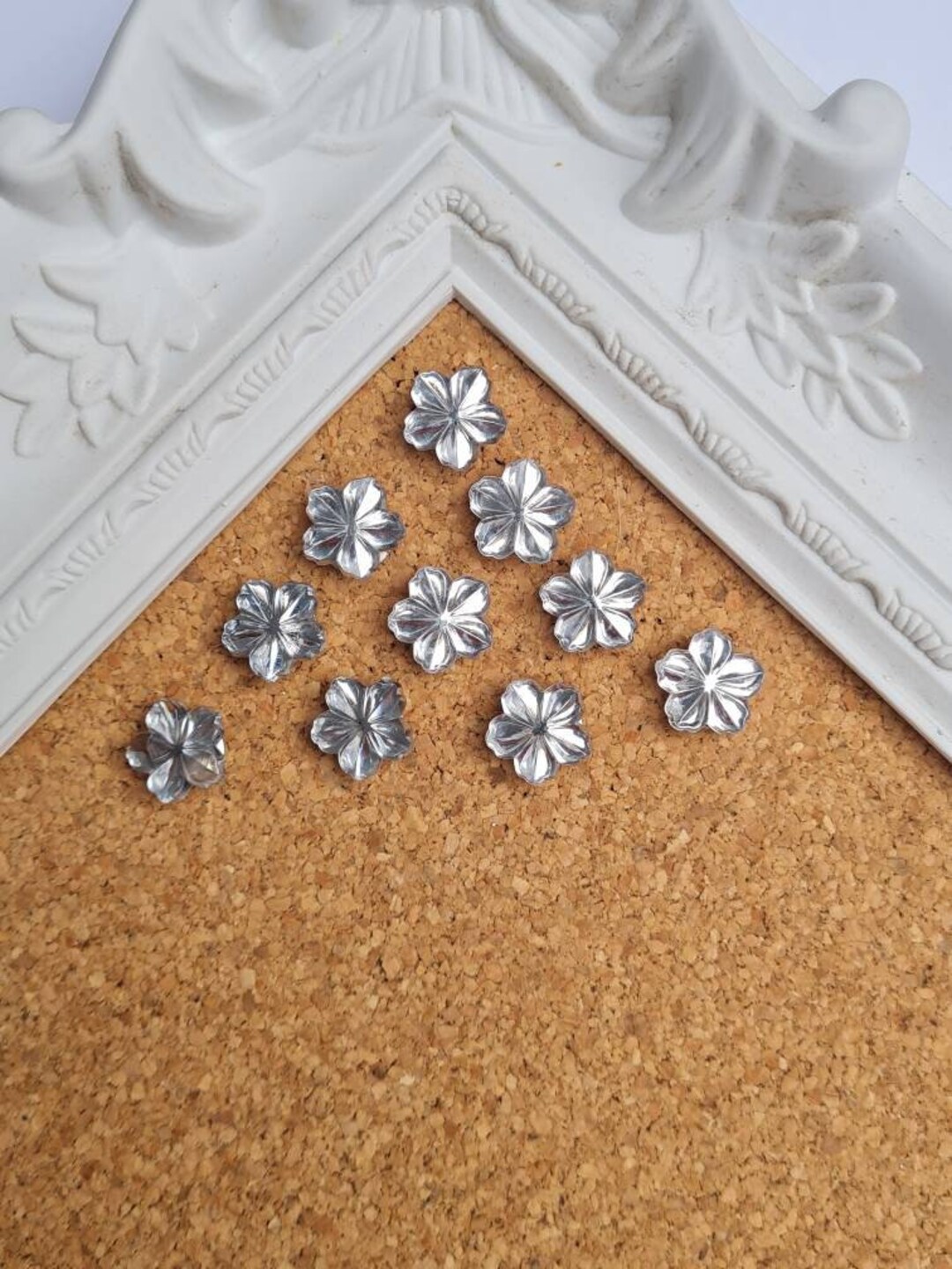Silver Floral Flower Topped Drawing Pins Decorative Memo Board Etsy