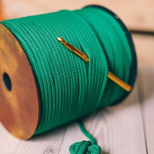 GREEN yarn, macrame cord, polyester cord, green polyester rope, crochet rope, rope yarn, macrame yarn, crochet cord, 200 meters of cord #30