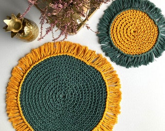 Crochet placemat pattern + VIDEO tutorial, crochet placemat set of 2, crochet pattern, crochet table pattern, crochet coaster pattern