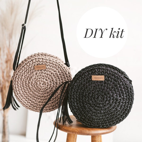 DIY crossbody bag, DIY crochet kit, do it yourself craft kit, crochet crossbody pattern, VIDEO tutorial included