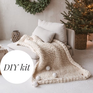 Chunky knit blanket kit, chunky knit blanket wool, DIY chunky knit blanket, VIDEO tutorial included