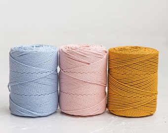 Macrame Cord 4mm, macrame cord 3mm, cotton cord 4mm, cotton cord 3mm, cotton TWIST cord, macrame rope, cotton macrame, 3 ply cotton  cord