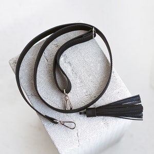 Black strap for bag + tassel for bag, Handles for bags, black adjustable handle for bag, cross body straps for purse, leather straps for bag