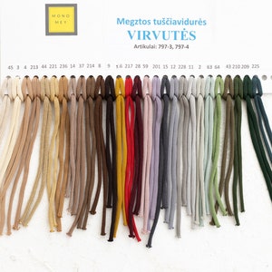 May include: A color chart of braided cords in various shades, including beige, brown, red, and green. The cords are labeled with numbers and text in a foreign language. The brand name "MONO MEY" is visible.