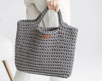 Handmade Grey Crochet Tote Bag