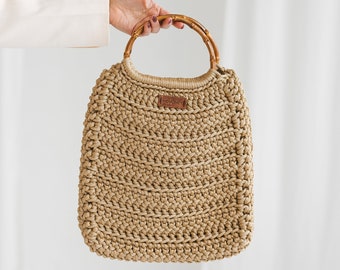 Bag with bamboo handle crochet pattern, crochet bag pattern boho