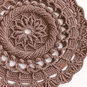 Crochet rug handmade, coconut brown handmade rug