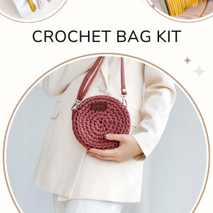 Crochet crossbody bag DIY kit, crochet kit beginner, Crochet starter kit