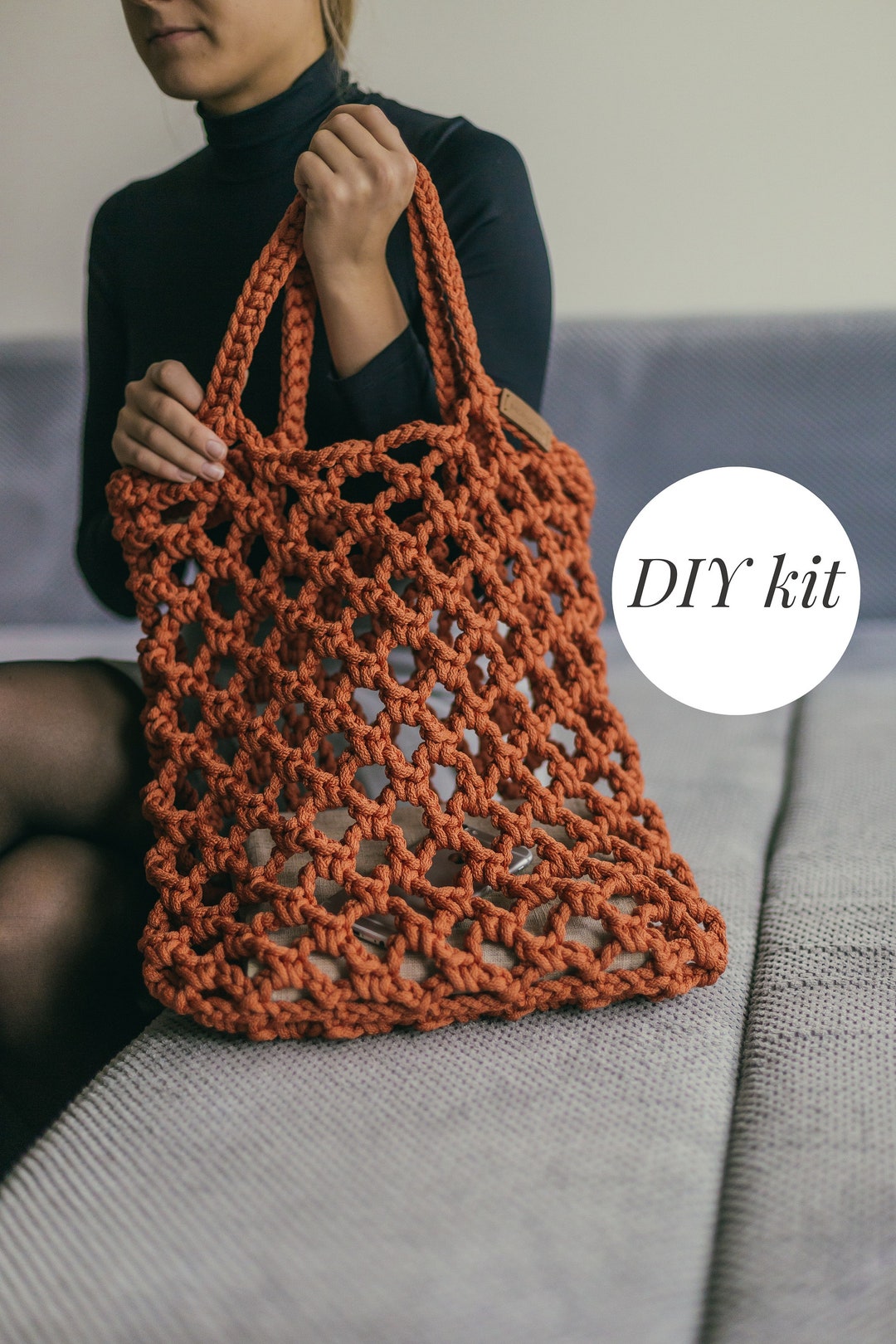 Crochet Tote Bag Kit: Beginner Macrame Cord Project (video Pattern) - Etsy