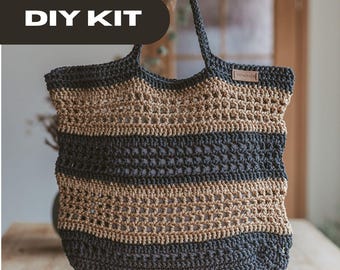 Crochet Tote Bag DIY Kit: Two-Tone Cord handbag (PDF+VIDEO)