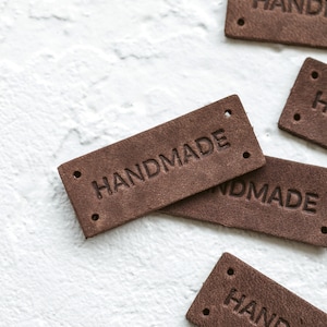 Leather tags for handmade items, HANDMADE tag labels