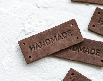 Leather tags for handmade items, HANDMADE tag labels