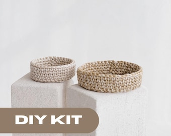 DIY Beige Crochet basket Kit: 2 baskets