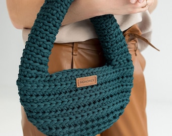 Crescent crochet bag | Moon Bag | handmade bag | Emerald Green Crochet Bag