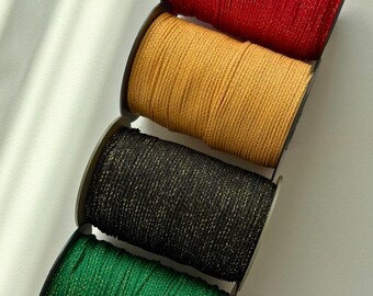 3 mm Macrame Cord - Red, Yellow, Black & Green Polyester rope with gold lurex