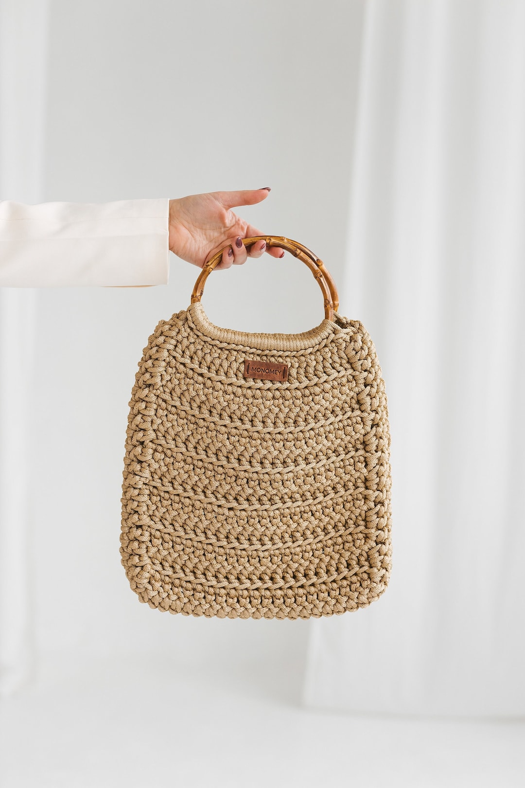 Bag With Bamboo Handle Crochet Pattern, Crochet Bag Pattern Boho Etsy