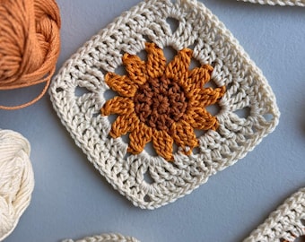 Sunflower Granny Square Pattern | Crochet Granny Square | Video and PDF