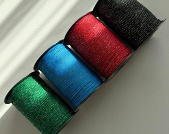 3 mm Macrame Cord - Red, Blue, Black & Green Polyester rope with silver lurex