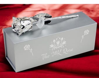 100% Real Rose, Silver Plated, 7” tall, 25th Anniversary, Birthday, Wedding, Proposal, Valentine&#39;s Day rose, Mother’s Day, Silver Rose.