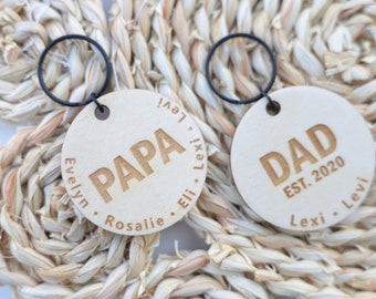 Personalized Fathers Day Keychain, Dad Gift, Custom Keychain, New Dad, Manly keychain, Keychain with Names, Gift for Grandpa, engraved wood