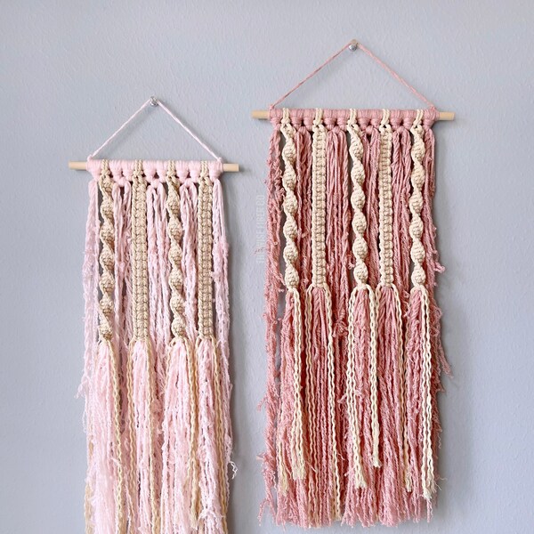 Customized Macrame Wall Hanging, Choose Your Color & Size, Custom Nursery Wall Art, Boho Cotton Macrame and Yarn Tapestry, Pink Home Decor